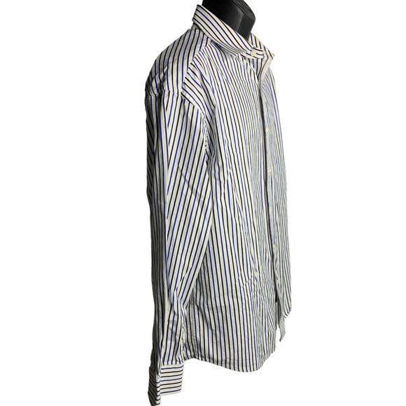 Sean John Button Up Dress Shirt L White Black Striped Long Sleeves Collared - Picture 5 of 6